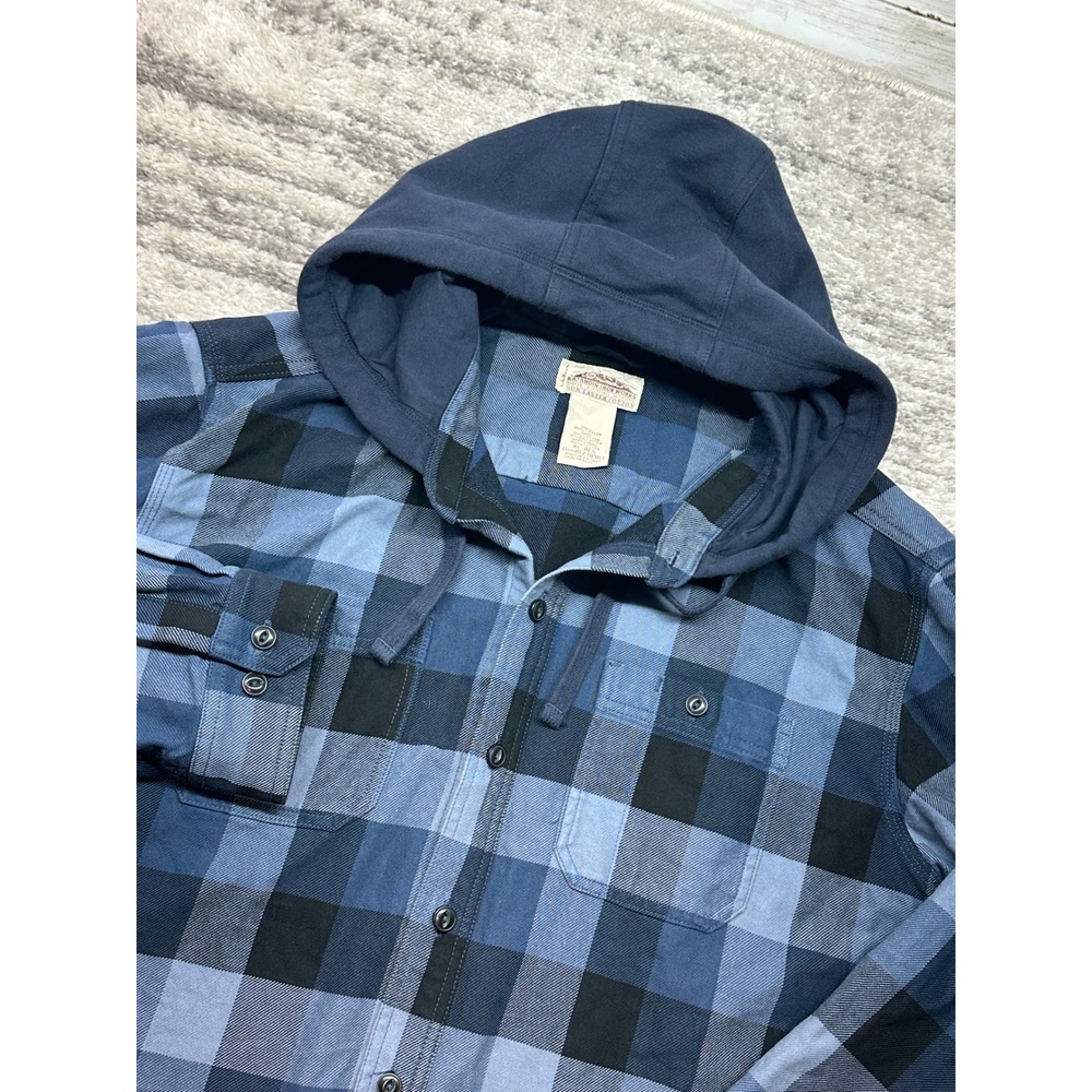 L.L.Bean Hooded Flannel Shacket Mens XL Plaid Katahdin Iron Works Nor'Easter